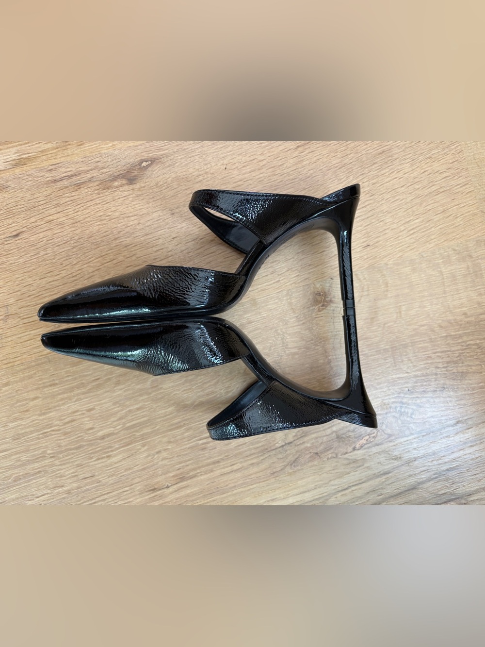 SCHUTZ Black Patent Pointed Toe Slip-On Heels - Picture 6 of 8